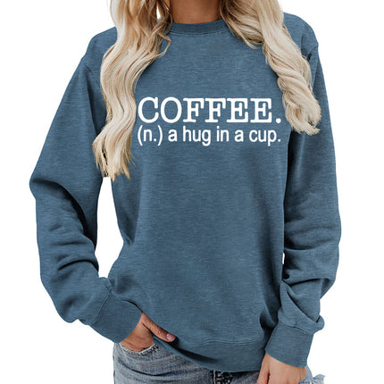 Coffee a hug printed round neck women's top vests foreign trade supply autumn and winter coat casual loose European size