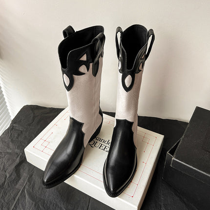 Fashion Boots 2024 Autumn New Women's Boots Pointed Thick Heel Mid Heel Pointed Boots Western Cow Boots