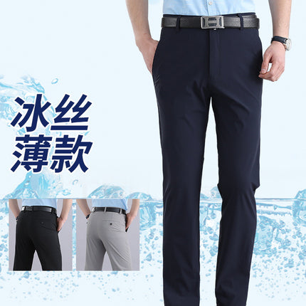 Summer Thin Casual Pants Middle-aged and Elderly Ice Silk Pants Men's Elastic Casual Pants Loose High Waist high quality Pants