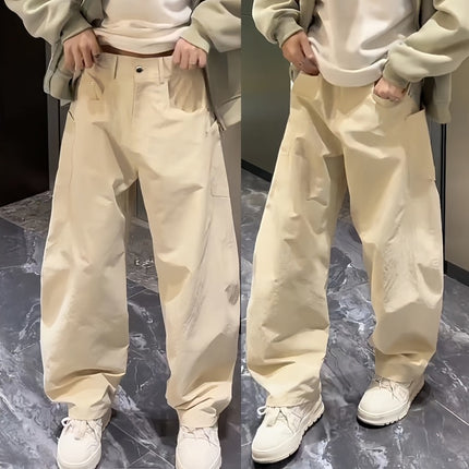 Spring new men's fashion trend three-dimensional cutting large pocket machete casual pants small group lazy style wide leg pants