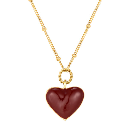 New Year's Wine Red Enamel Drop Oil Love Necklace Female Niche Color-free High-grade Pendant Titanium Steel Plated 18K Gold Accessories