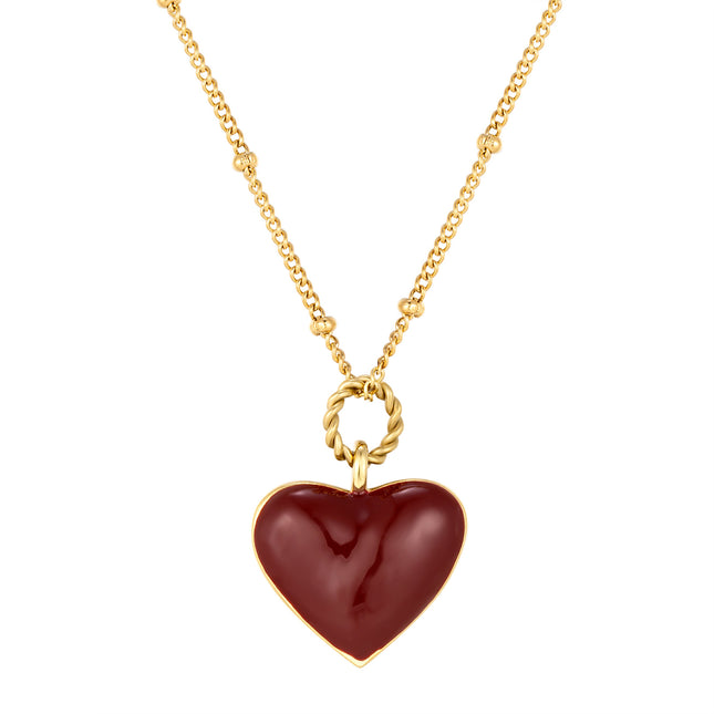 New Year's Wine Red Enamel Drop Oil Love Necklace Female Niche Color-free High-grade Pendant Titanium Steel Plated 18K Gold Accessories