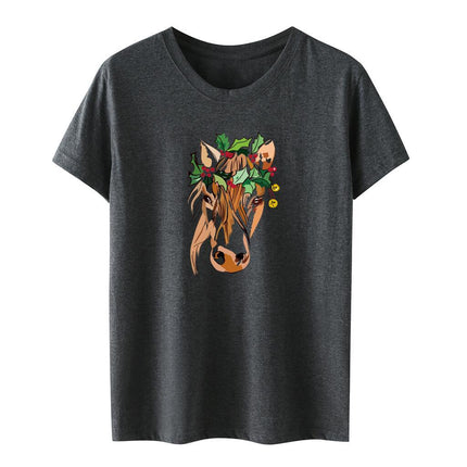 Amazon a generation of hair with green flowers horse head printed loose European and American printed ladies casual T-shirt women's jacket