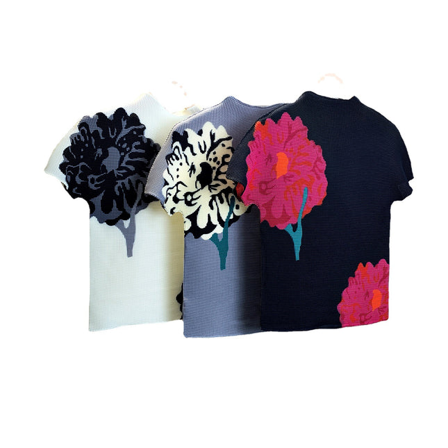 New Miyake Stylish High-end Skirt Set Women's Series Floral Pleated Top Pleated Skirt Long Two-piece Set