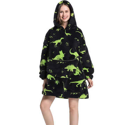 Cross-border New Printed Flannel Pullover Adult Cotton Velvet Lazy Clothing Cape Nightgown Warm Thickened Cold-proof Clothing