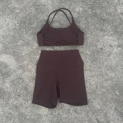 Summer Sports Shorts Set Soft Naked Tight Yoga Shorts Back Hollow Cross Underwear Yoga Set