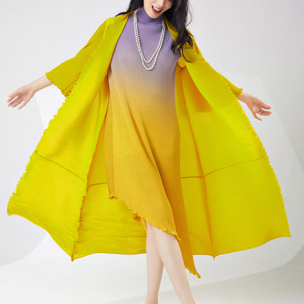 Miyake Fashion Women's High-End Unique Dress Set, Fashionable Gradient Dress, Elegant Two-Piece Set