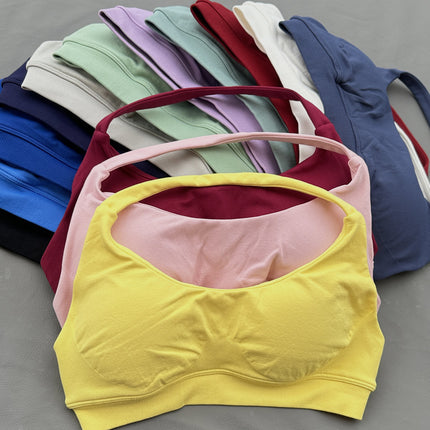 Cross-Border Seamless Fitness Underwear Sports Outdoor Quick-Drying Halter Bra Women's High Elastic Sexy Nylon with Chest Pad Ready Stock