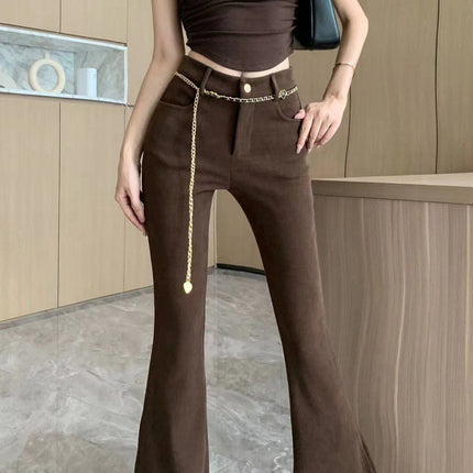 Trendy fashionable all-match high waist slimming chain flared pants cross-border women's autumn new casual mopping horseshoe pants