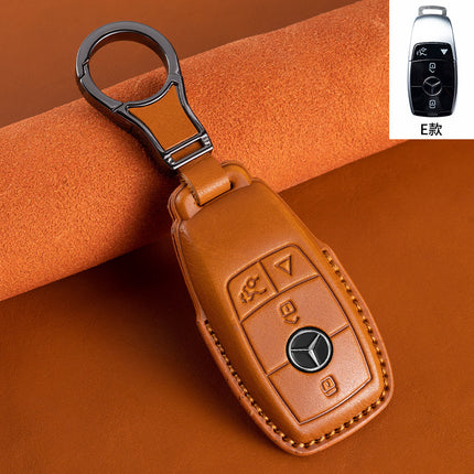 Suitable for Mercedes-Benz GLEGLAC200L c260L E300L first layer vegetable tanned leather leather key cover E-class S-class c