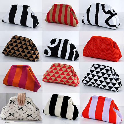 Explosive Cross-border Woven Cloud Bag Girl's Commuter All-match Striped Bag Outdoor Travel Storage Portable Bag Clamp Bag