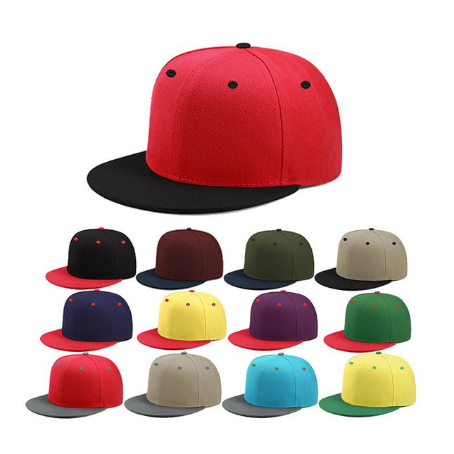 Cross-Border Color-Blocked American-Style Six-Panel Flat-Brim Hip-Hop Hat for Men and Women, Solid Color Plain Flat-Brim Hip-Hop Baseball Cap, Unisex