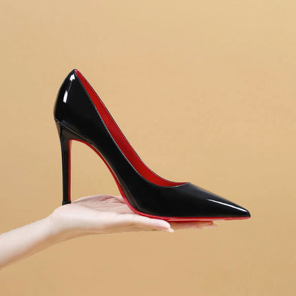 Red Bottom Black High Heels Women's Thin Heel Sexy Night Game 2023 Spring and Autumn New Bed Patent Leather Pure Desire Style Single Shoes