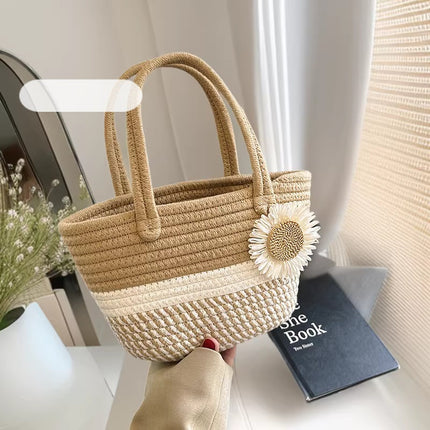 Handmade Woven Bag Women's Fashionable New Ethnic Style Straw Woven Bag Mori Style Beach Seaside Large Capacity Vegetable Basket Bag
