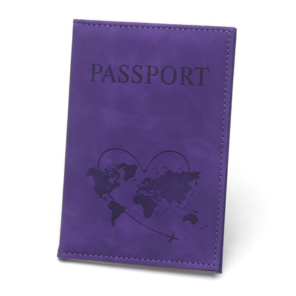 World Map Heart-Shaped Airplane Passport Holder, Lightweight Leather Passport Book, Portable, Unisex Passport Book