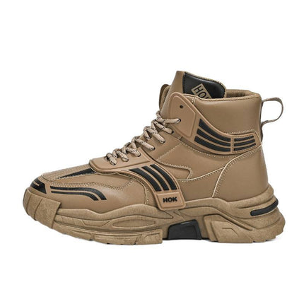 New High-Top Trendy Sneakers, Internet-Famous Leather Upper, Thick Sole, Versatile Dad Shoes