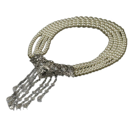 Middle Ancient New Style Heavy Industry Pearl Necklace Inlaid with Zircon Love Shining Tassel Pendant Exquisite 925 Earrings Women's Set