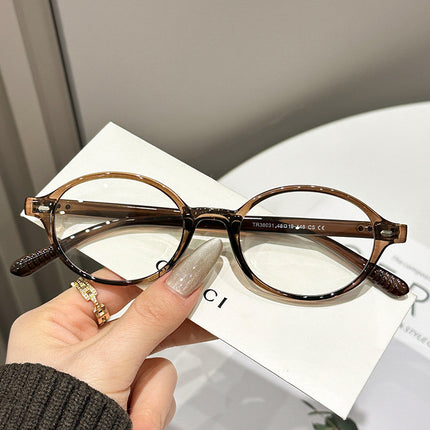 Fake Nerd-Style Oval Frame Women's Tortoiseshell Eyeglass Frames Ultra-Light Eyeglass Frames Plain Tr90 Factory Wholesale