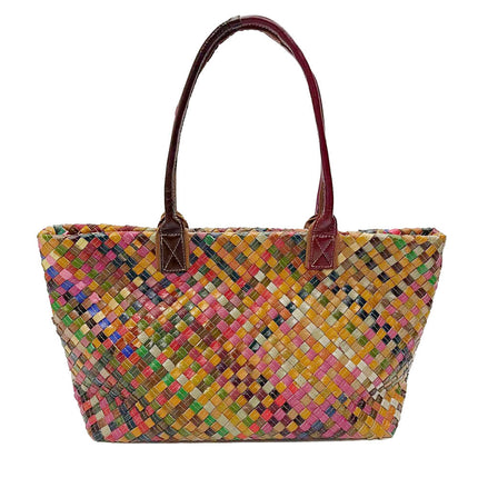 Cross-Border European and American Trendy Women's Bags, Colorful Cowhide Fashion Versatile Woven Shoulder Tote Genuine Leather Crossbody Bag Large Capacity