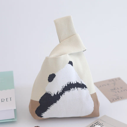 Knitted Handbag Women's Spring New Cartoon Woven Hand Bag Work Sundry Bag Gift Bag Lunch Bag