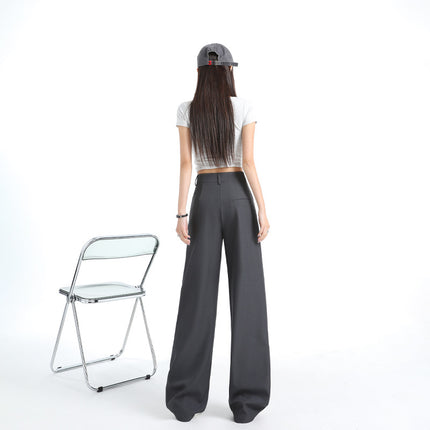 Double Pleated Three-Dimensional Pocket Design Suit Casual Pants for Women 2025 New High-Waisted Loose Slimming Drape Wide-Leg Pants