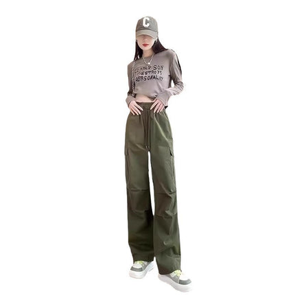 Women's Cargo Pants Spring and Autumn 2025 New High-Waisted Casual American Style Plus Size Petite Loose Retro Black Jogger Pants