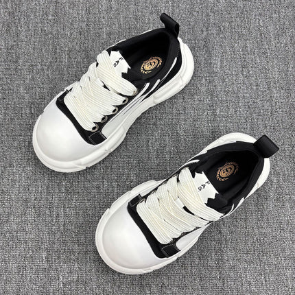 Trendy Men's Sneakers Breathable White Shoes Versatile Low-Top Casual Korean Version 2025 New Leather Autumn Winter Thick Sole