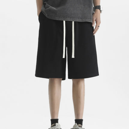 American Casual Shorts for Men, Summer Loose Straight Five-Point Sports Pants, Solid Color Versatile Basic Trendy Style