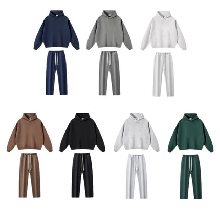 Cai Xiang Island Men's Clothing | New Autumn/Winter Boxy Short Wide Hooded Sweatshirt Set Cross-Border European and American Style Hoodie Two-Piece Set