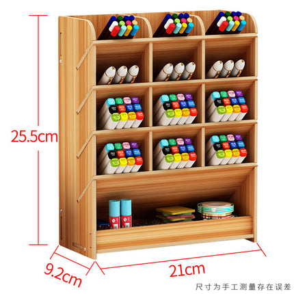 Wooden Pen Holder Storage Box Large Capacity Nordic Creative Fashion Multi-Compartment Pen Holder Office Desktop Storage Shelf