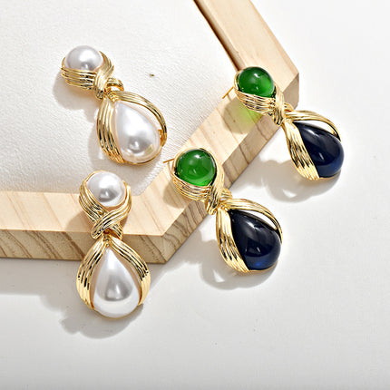 Vintage Second-Hand Pearl Silver Needle Earrings, French-Style Light Luxury Fashion Creative Water Drop Glass Vintage Earrings