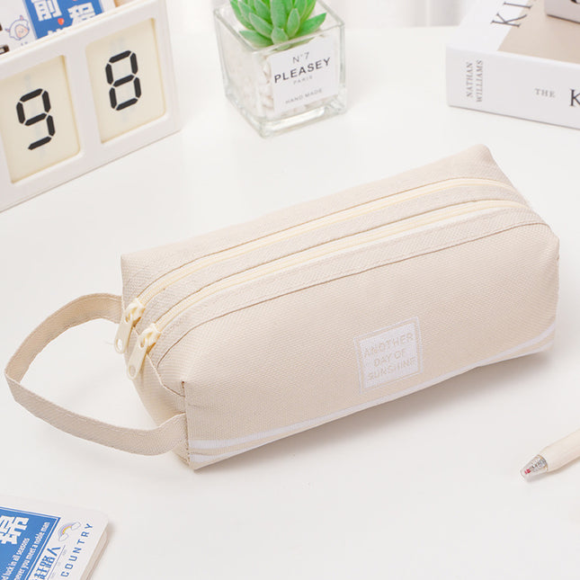 Portable Stationery Bag, Double-Layer Oxford Cloth Double-Zipper Pencil Case, Large Capacity Portable Zipper Oxford Cloth Pencil Case for Primary and Secondary School Students
