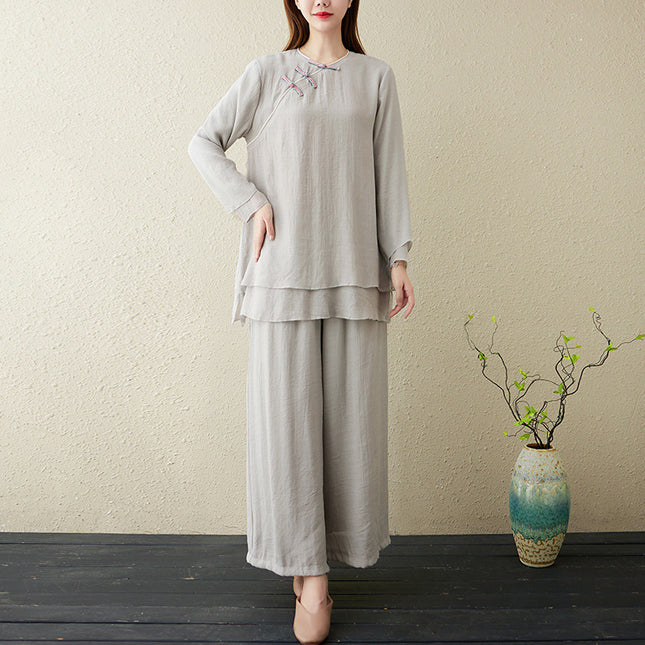 Spring and Summer Taiji Clothing Women's Retro Elegant Taijiquan Morning Exercise Martial Arts Performance Clothing Zen Clothing Tence Cotton Sports Yoga