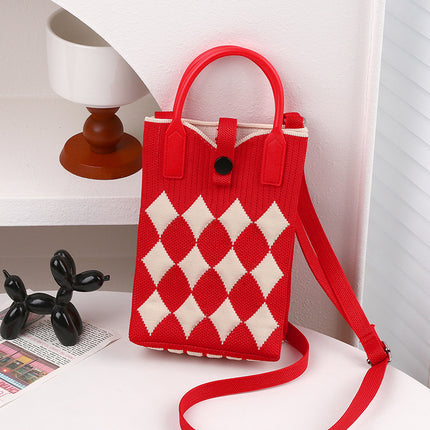 Knitted Bag New Casual Women's Fashionable Korean Style Fashionable Portable Niche Single Shoulder Crossbody Mobile Phone Bag Adjustable Shoulder Strap