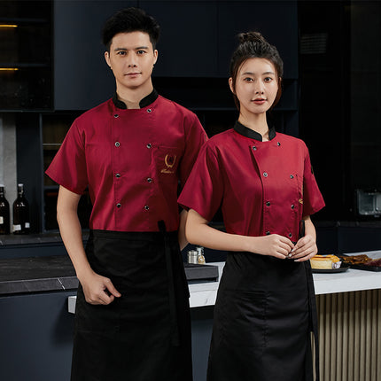 2024 Chef Clothes Short Sleeve Men's Restaurant Hotel Summer Work Clothes Catering Baking Tea House Rear Kitchen Work Clothes Long Sleeve