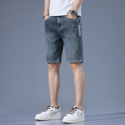 Denim Shorts Men's Summer Ultra-thin Five-point Pants Stretch Trendy Brand Loose Straight Middle Pants Men's 2025 New Arrival