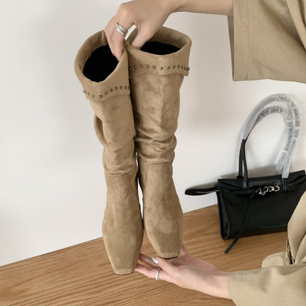 Sheepskin Version ~ French Niche Pointed Toe Wedge Heel Pile Boots Western Cowboy Boots for Women 2025 High Boots Slim Short Boots