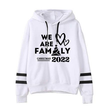 Amazon Cross-border Foreign Trade We are family Printed Parallel Bars Striped Hoodie Men's and Women's European Code plus size