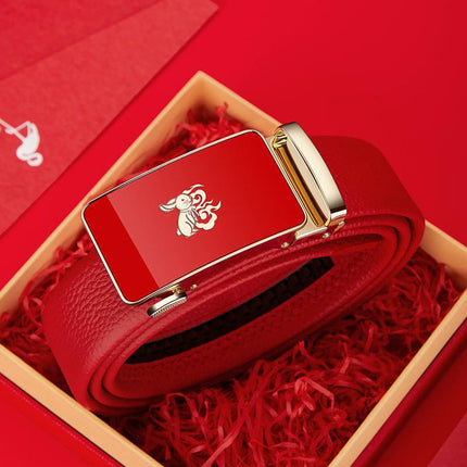 King's Paul 2025 New Arrival Belt Men's Red Year of the Snake Men's Belt Automatic Buckle Belt Gift