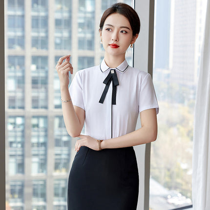 Catering Overalls White Shirt Hotel Front Desk Western Restaurant Waiter Temperament Short-sleeved Professional suit Female Summer