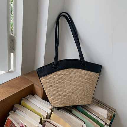 Straw Woven Bag Women's Seaside Holiday Beach Leisure Western Style All-match French Retro Vegetable Basket Shoulder Bag Fashion Woven Bag