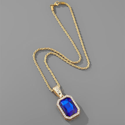ebay Amazon Hot Selling European and American Micro-inlaid Red Zircon Necklace hiphop Hip Hop Gem Pendant Cross-border Jewelry