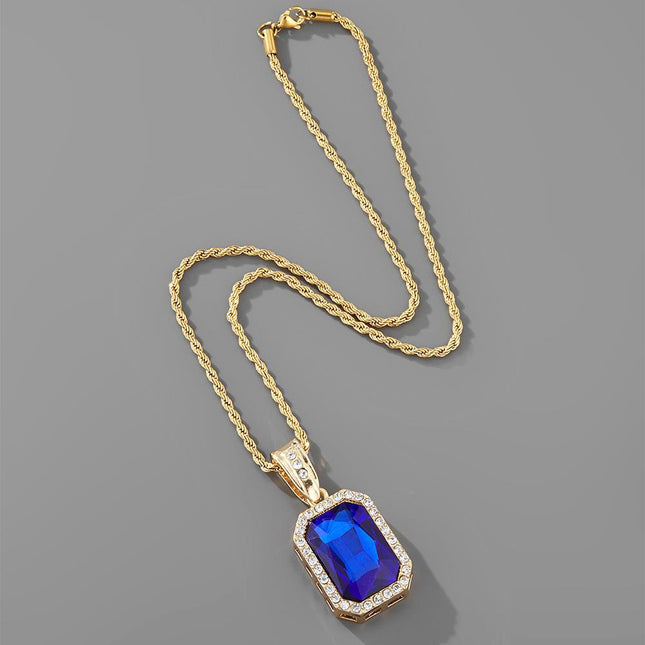 ebay Amazon Hot Selling European and American Micro-inlaid Red Zircon Necklace hiphop Hip Hop Gem Pendant Cross-border Jewelry