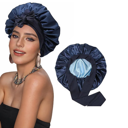 Amazon Double Layer Nightcap Color Ding Hat Women's Elastic Wide-brimmed Hair Care Hat Shower Hat Turban Bow Ribbon Round Hat