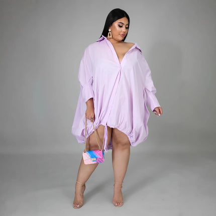 H002 Amazon Aliexpress Independent Station Supply Long-Sleeved Solid Color Loose Dress
