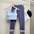 Light aqua blue beautiful back + sauce eggplant purple pants / S