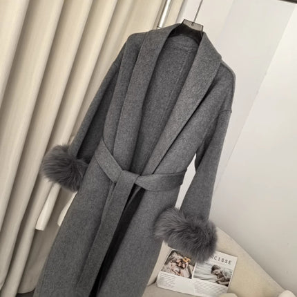 Explosive in stock Autumn and Winter Women's High-end Double-sided Wool Coat Women's Mid-length Removable Real Fox Hair Cuff