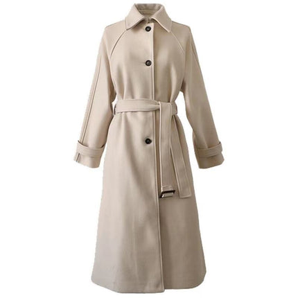 New Winter Student Korean Style Harajuku Style Mid-Length Waist Lace-Up Woolen Outwear for Women Ins Autumn Woolen Outwear