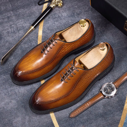 Elegant Men Dress Shoes High Quality Natural Full Leather Men Wedding Banquet Social Business Office Pointed Toe Oxfords Male