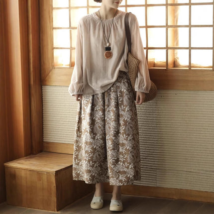Japanese and Korean-style High-end Jacquard Skirt 2025 Spring and Summer New Cotton and Linen Hip Covering Slimming Waist A- Line Skirt Mid-length Skirt